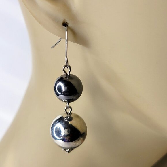 Grey And Silver Ball Drop Earrings - Picture 1 of 3
